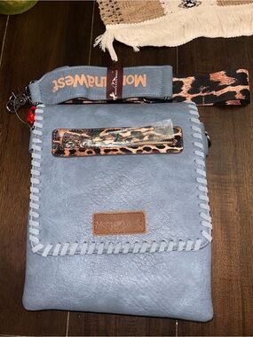 Montana West Light Blue Crossbody Bag with Leopard Accent